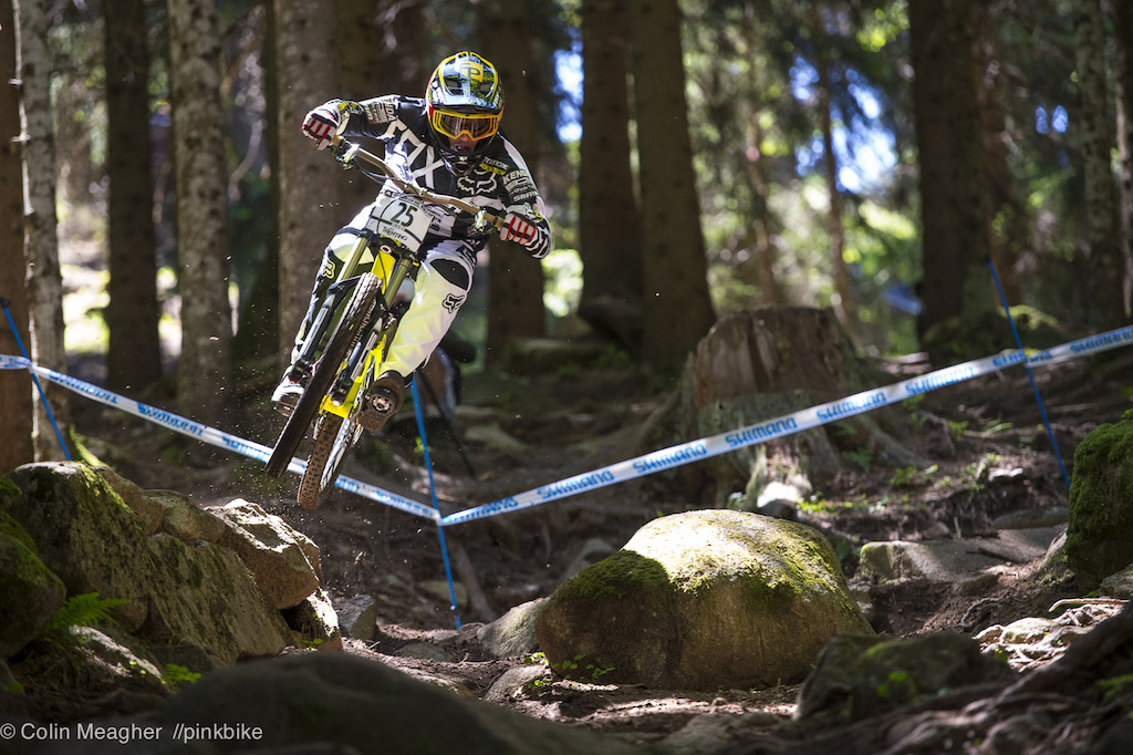 Remi Thirion, the new kid on Commencal/Riding Addiction, seems to spend as much time in the air as on the track.