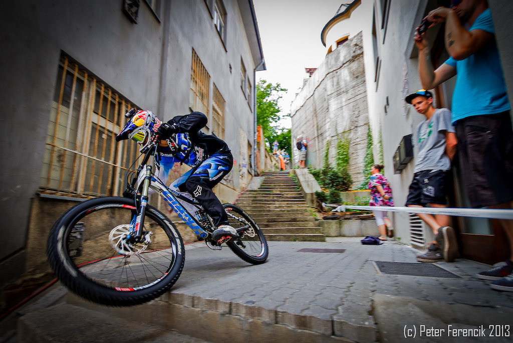 Marcelo flying on the stairs of the CityDownhill track at Bratislava(Slovakia)
(c) Peter Ferencik 2013