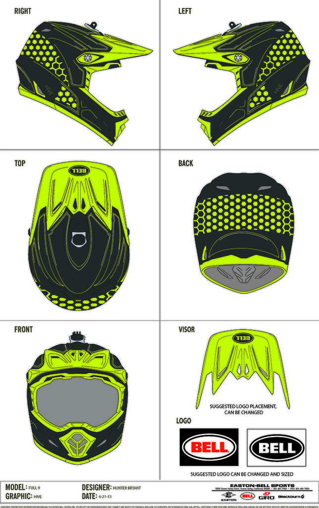 Design for the Bell blank helmet design contest.  The graphic is the "Hive"/