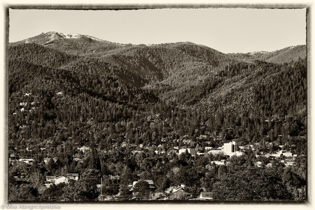 The little hamlet of Ashland (the downtown area at the lower left) sits below Mt Ashland, just miles from the Oregon/California border.