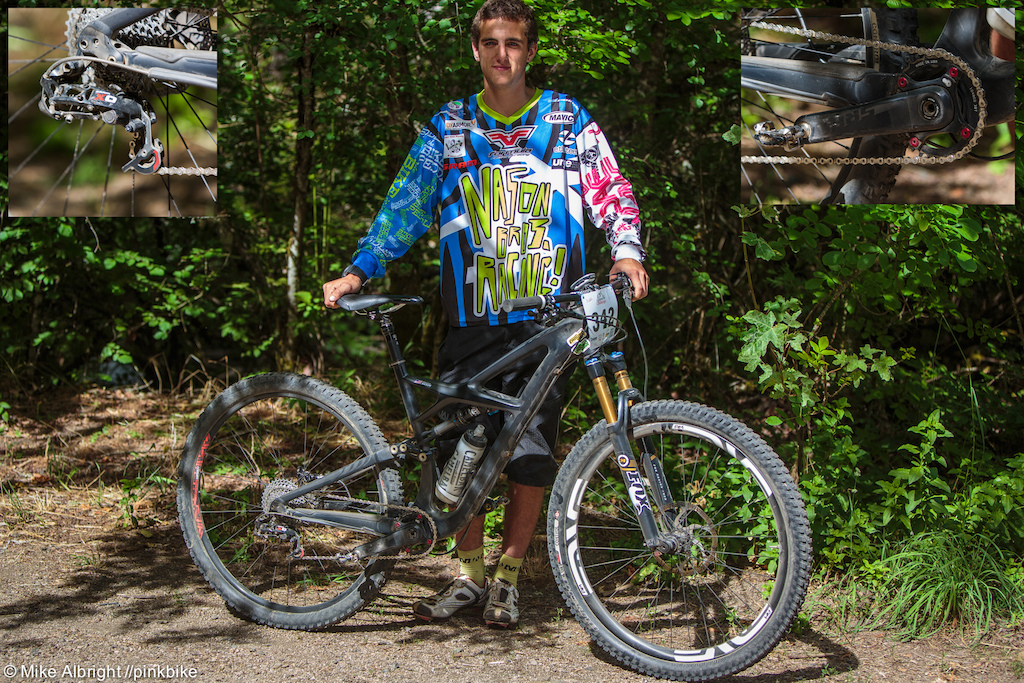 Junior racer bike check.  Winter Nason has been at the top of the Jr. racer standing the last few years so we wanted to catch up with him to see what he is riding;  "Its a 2013 Enduro 29er with a 2014 fox 34, enve carbon wheels, full xo drivetrain, ti brake and rotor bolts, Specialized command post, xtr pedals and it has a tooth components front chain ring..."