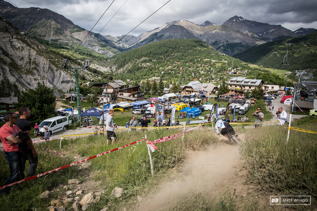 As Ben Cruz couldn t race any more we passed him a camera to catch riders dropping into the finish area. Here is Jared Graves on his way to the finish of stage three and the race lead. Cheers Ben 
