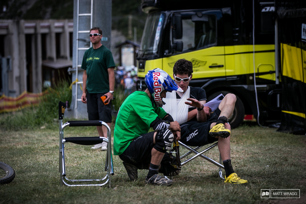 Rene Wildhaber showed more of the kind of form we d hoped to see from him this weekend. He was in the hunt for the third spot on the podium last night but dropped some time today and had to settle for fourth. After he came down he went over to speak to his injured countryman Florian Golay. There were a few injuries today most notably Josh Carlsen who bagged himself an ambulance ride for his troubles.