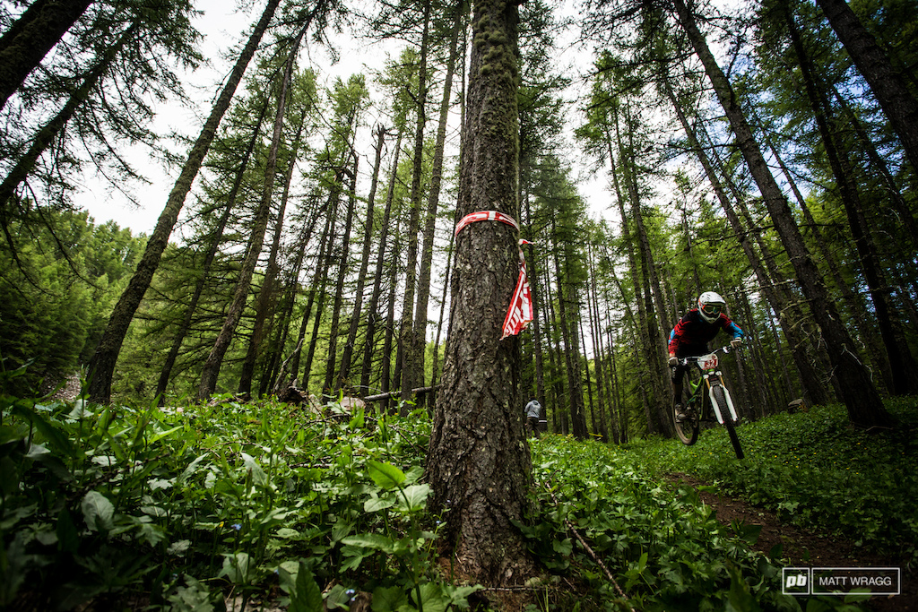 Gregory Callaghan launching one of the little fly-offs in the woods.