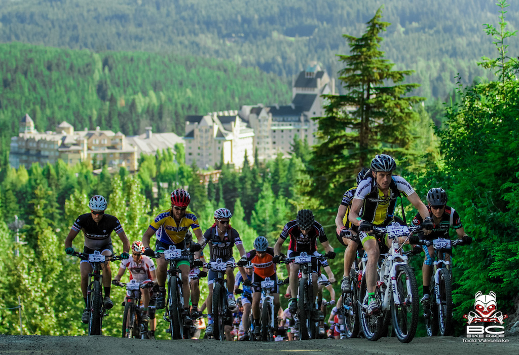 The initial climb out of Whistler Village was long and steep. Just another day in the BC Bike Race.