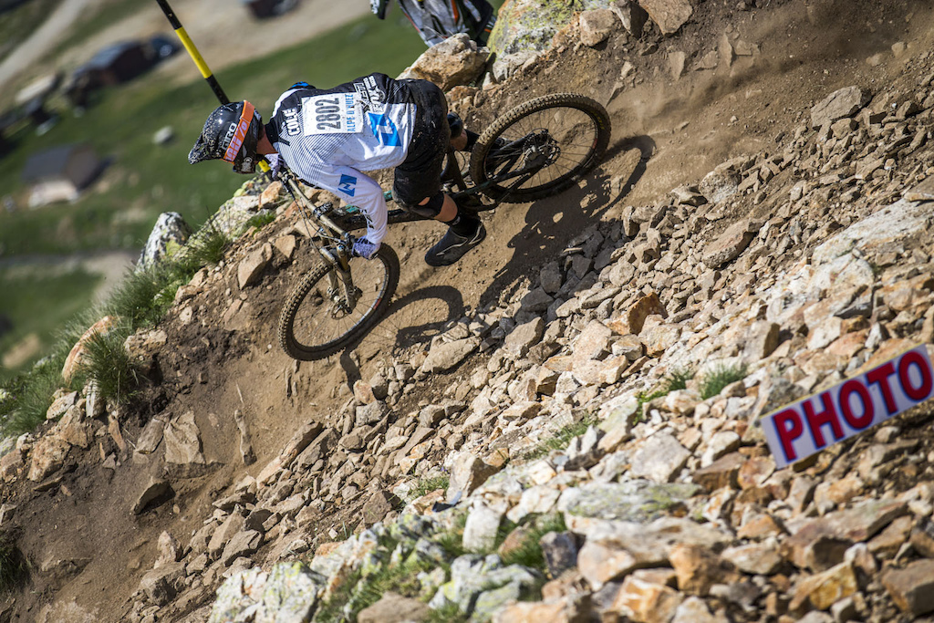 World Cup DH rider Cam Cole, easily in the lead.