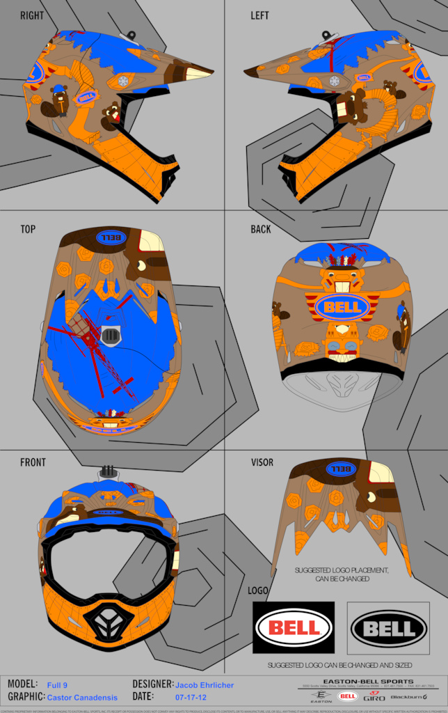 My Helmetdesign for the Bell Blank Canvas Contest.
First I tried to work with little fluffy-mosters, but than i thought would be cooler with Bevers.
Please take a closer look in XL-resolution, there are many hours of work and a bunch of details in this Bever-World.
First I drew by hand, afterwards i digitalized with Inkscape and colored via Photoshop. I hope you´ll like it! =]
Best regards - Jacob