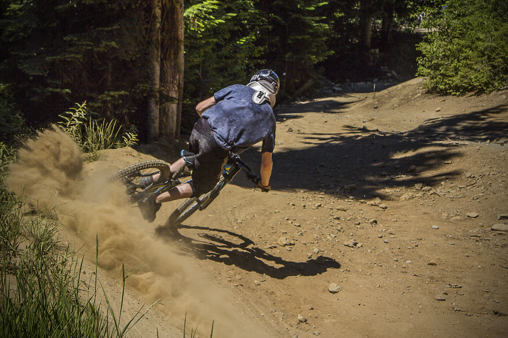 roostin on drop in clinic in whistler bike park.