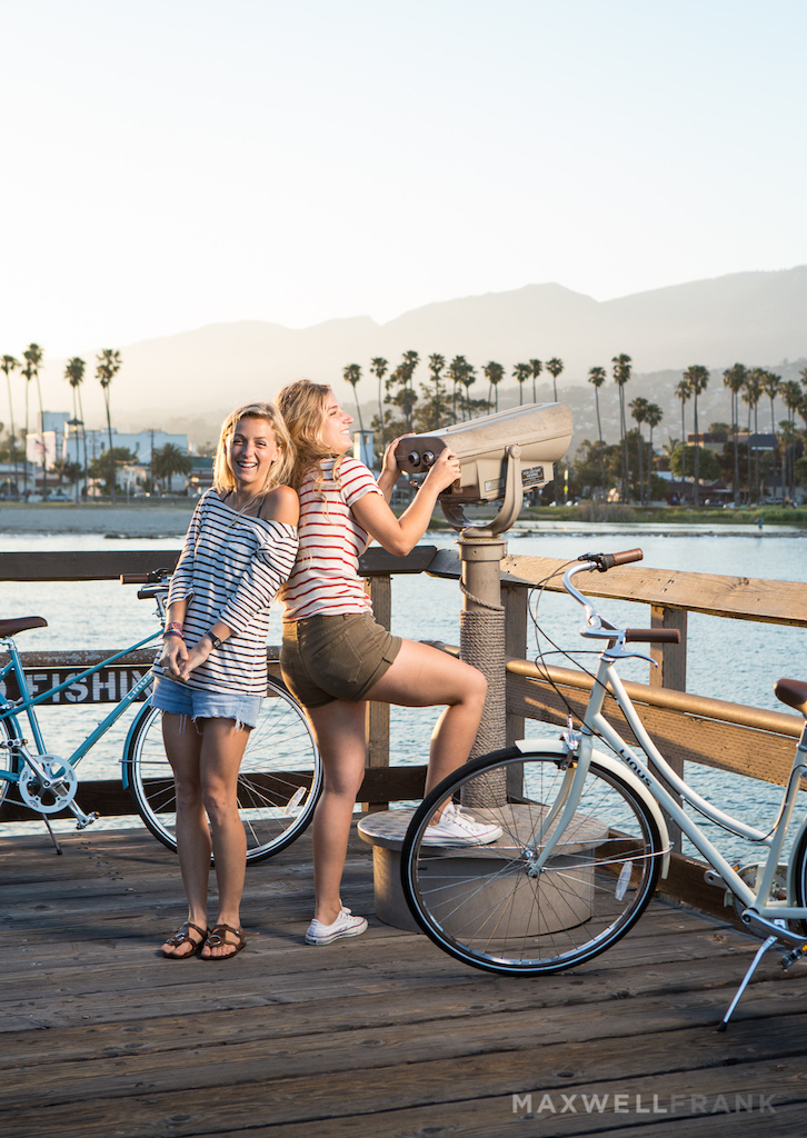 Hanna and Nicole riding their bikes around Santa Barbara.