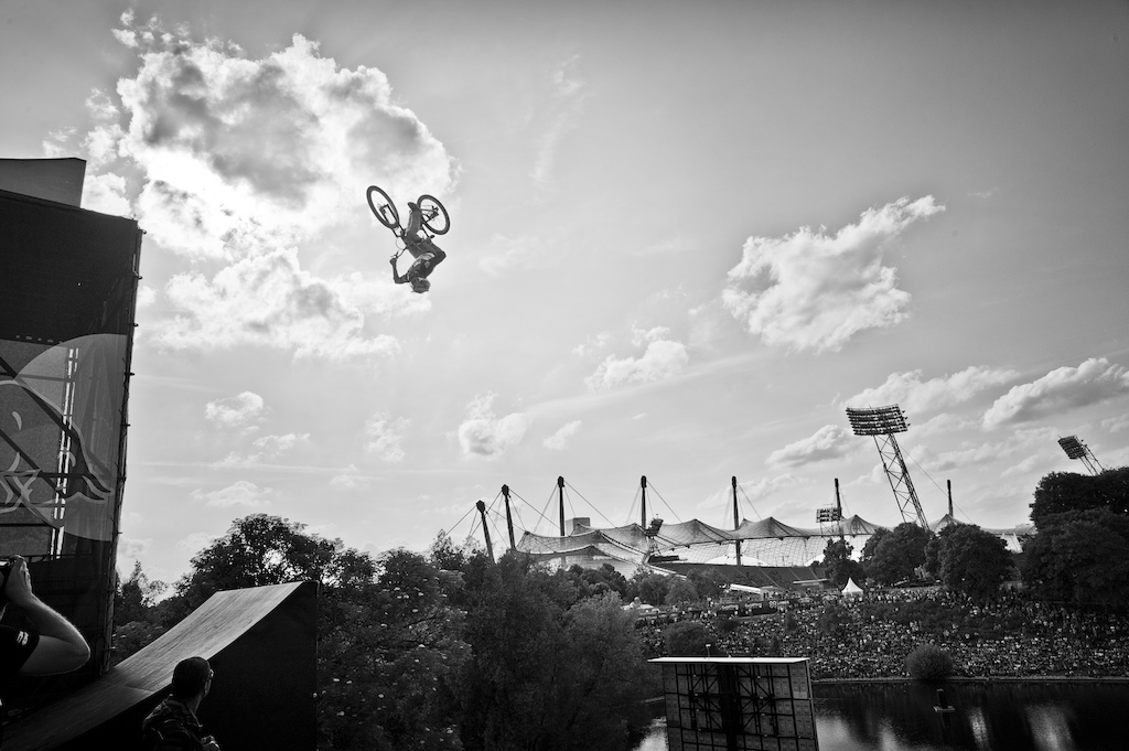© Lukas Pilz | Brett Rheeder backflipping during the Mountainbike Slopestyle Finals at the X Games in Munich, Germany on June 30th, 2013.