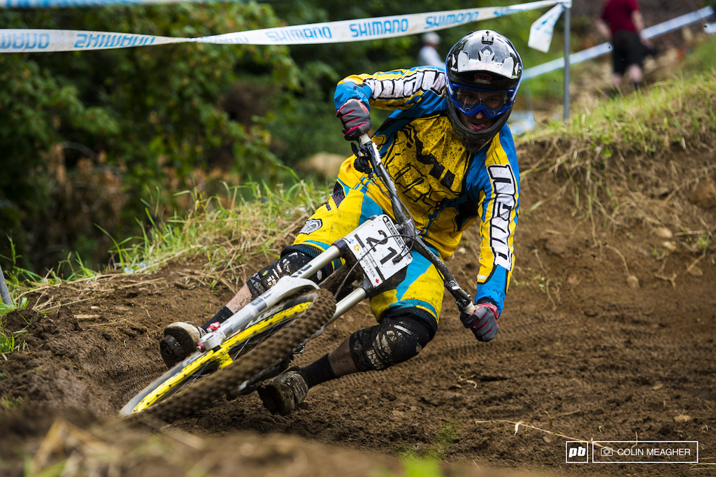 Licking his chops Tony Ferreiro getting his swerve on in the berms.