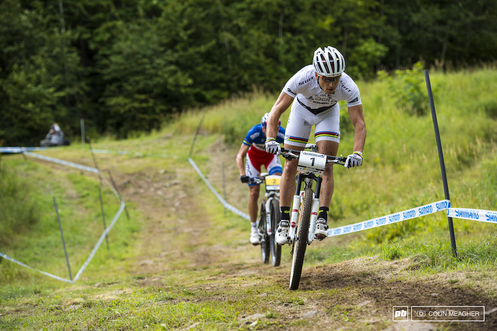 Schurter and Absalon started a classic duel on the Mt St Anne XC track.