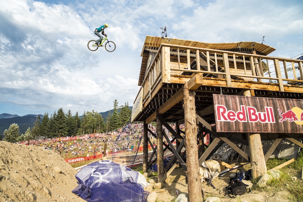 Thomas Genon spins off the cabin feature to win the Red Bull Joyride in Whistler, Canada on August 18th 2012 // Scott Serfas/Red Bull Content Pool // P-20120819-00110 // Usage for editorial use only // Please go to www.redbullcontentpool.com for further information. //