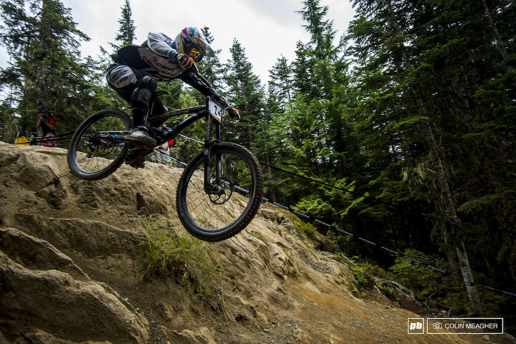 Loic Bruni on the rock drop on A-Line.
