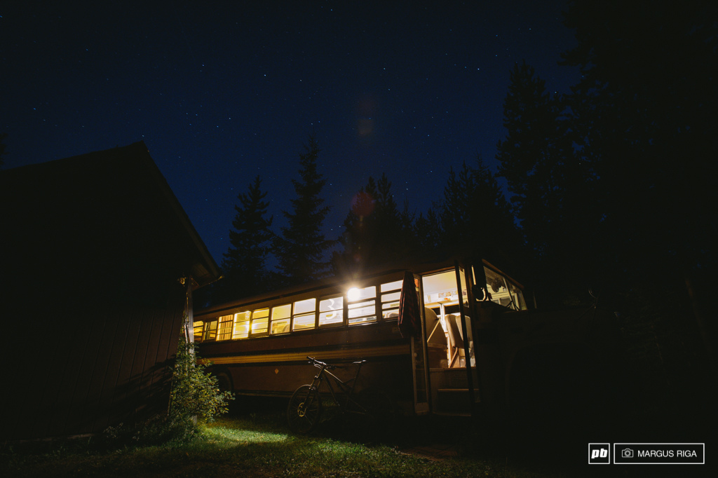 The Kona Satori leans against the Cabin Bus. This bike has been running over dirt since November and has seen more than 100 rides on diverse trails all over BC. Whoever says 29ers are only good for one type of riding is wrong.
