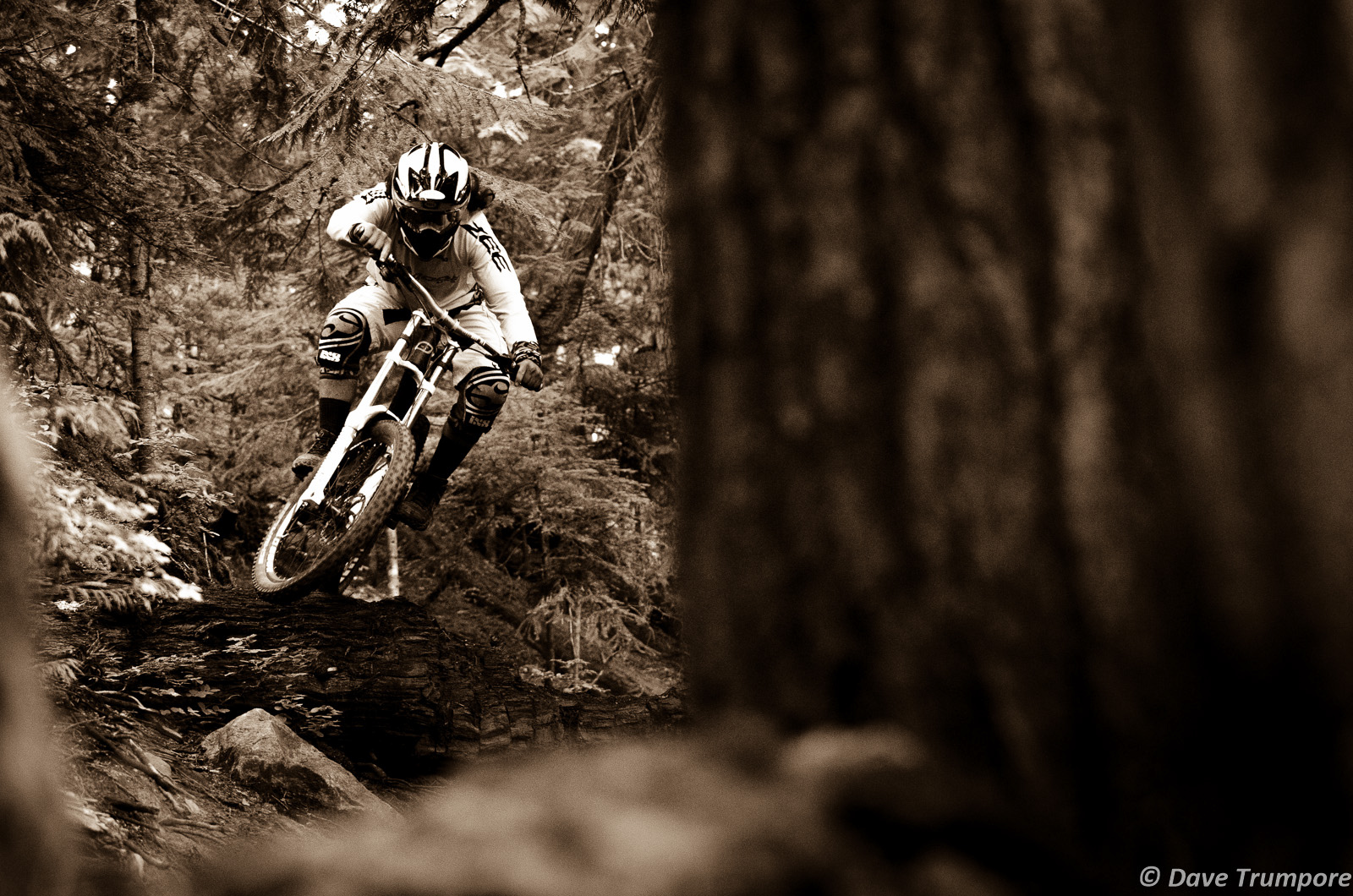 Mikey Haderer through the forest in Whistler
