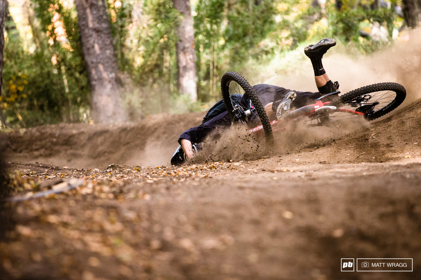 Jeremey Horgen-Kobelski didn't fare too well on the bike park stage today.