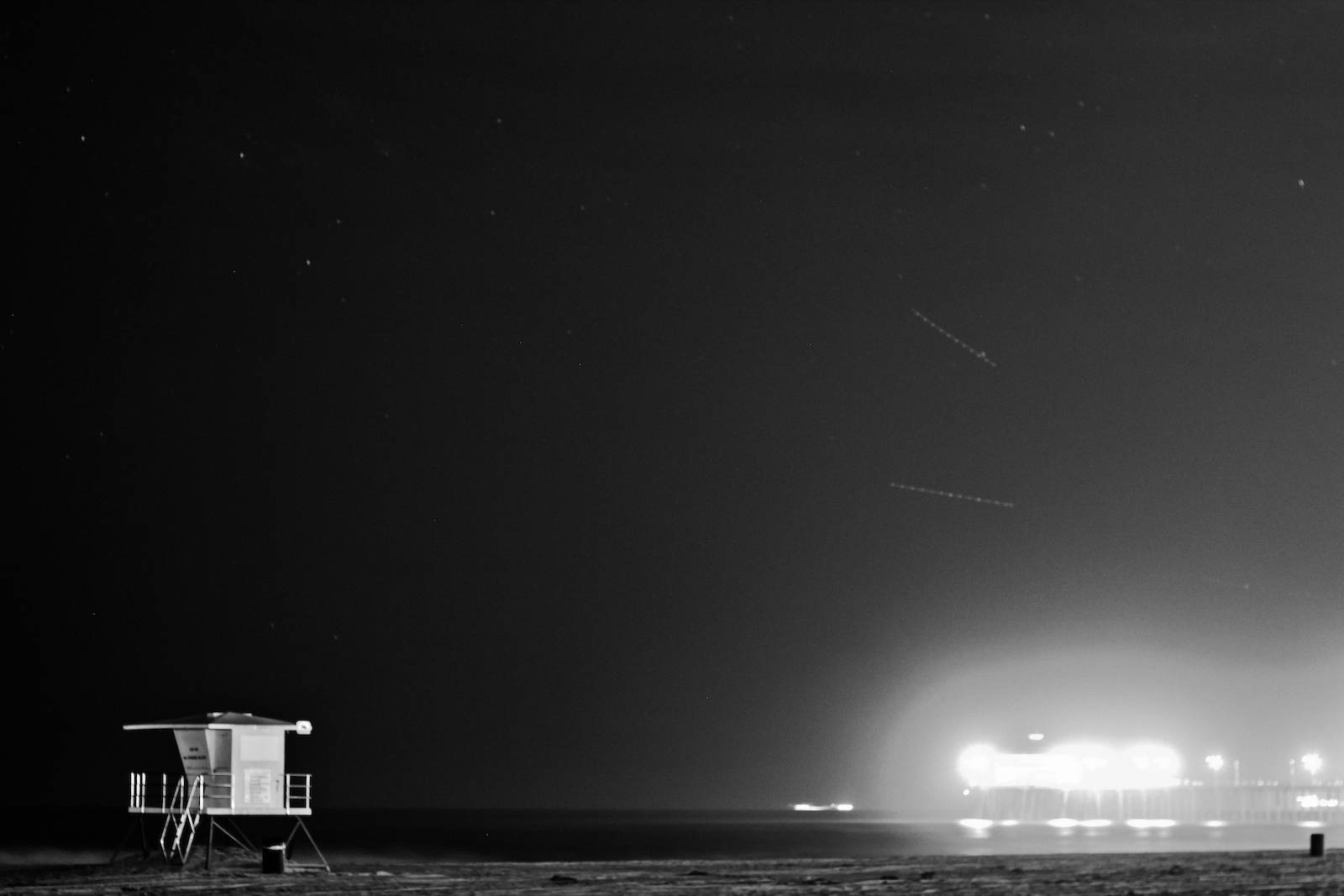 Huntington Beach and Pair looking sweet at night in black &amp; white.