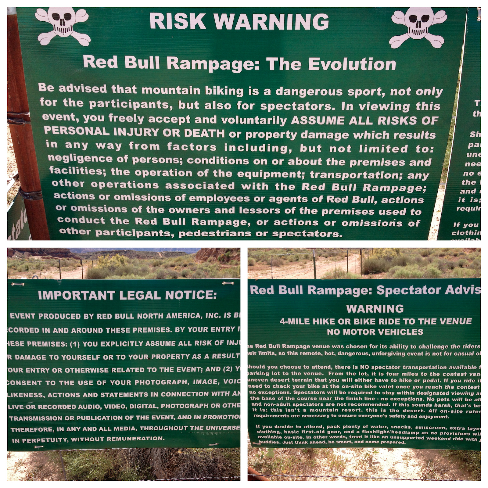 Signage to warn people of the dangers at Rampage