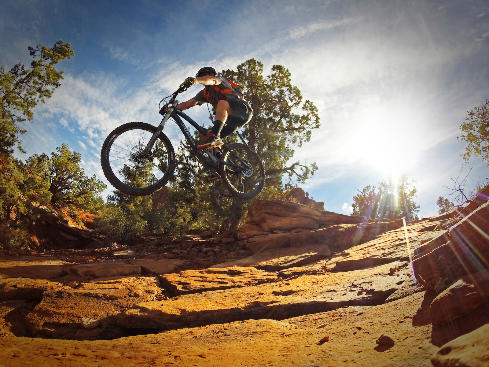 Launching a fun little drop on Pig Tail trail in Sedona! Good fun!