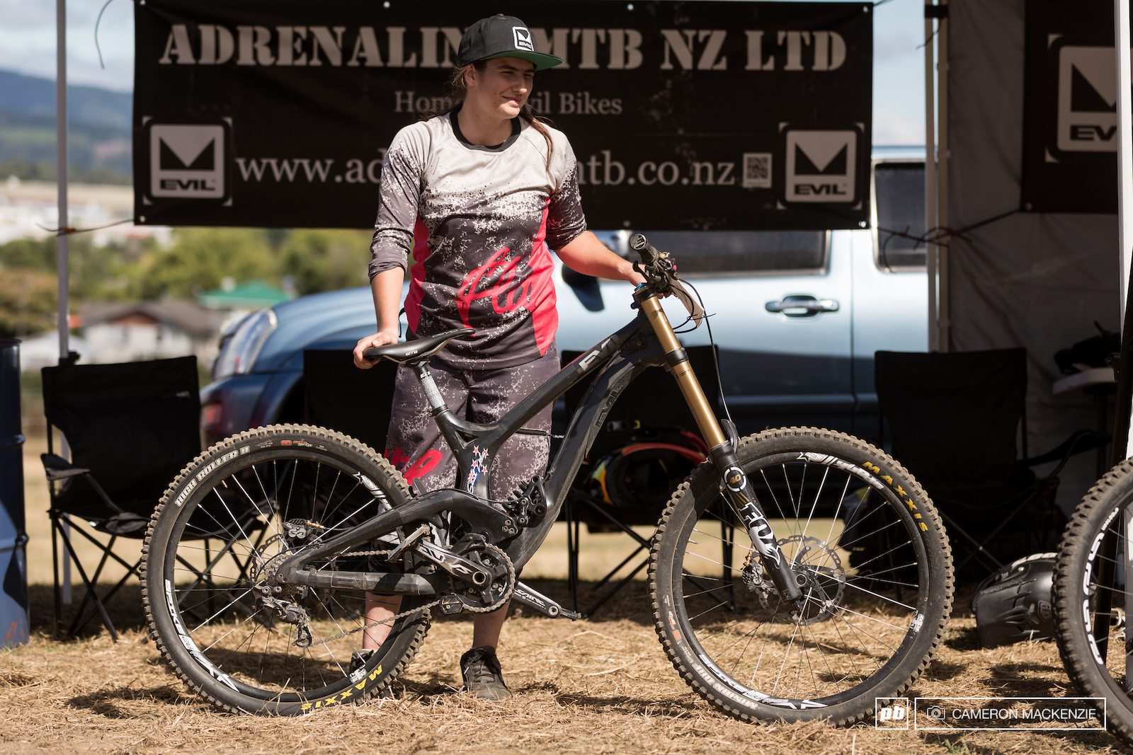 Sarah Atkin and her 26" Evil undead. 
Sarah is running 25 PSI rear and 20 PSI front. 780mm bars help keep things nice and steady.