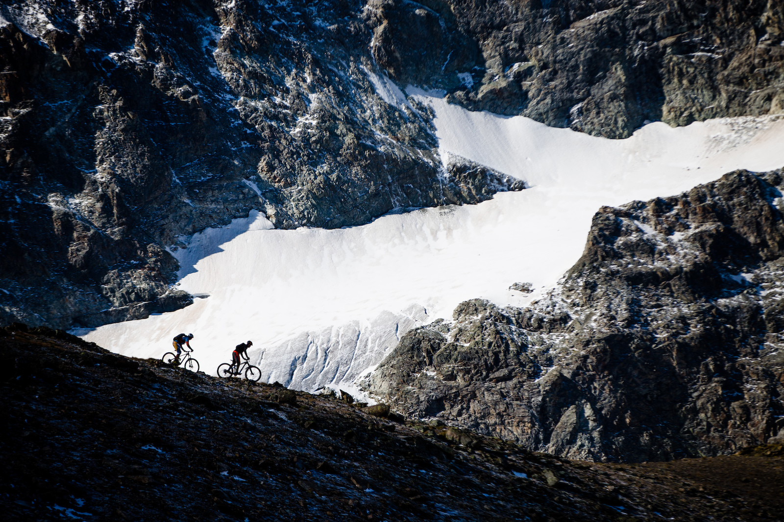 Yohann and Tobi making their way down from Piz Nair. This trail is surrounded from epic views, from top to bottom