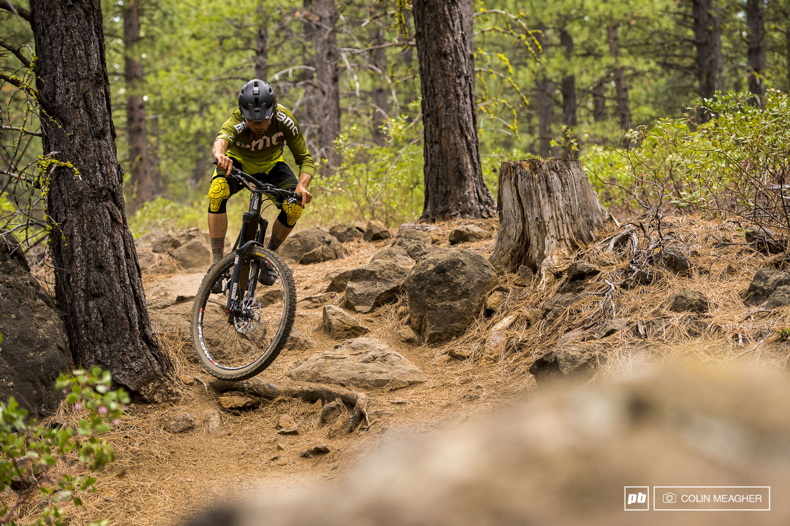 Brice Shirbach and Adam Snyder riding the Tiddlywinks Trail outside of Bend, OR.