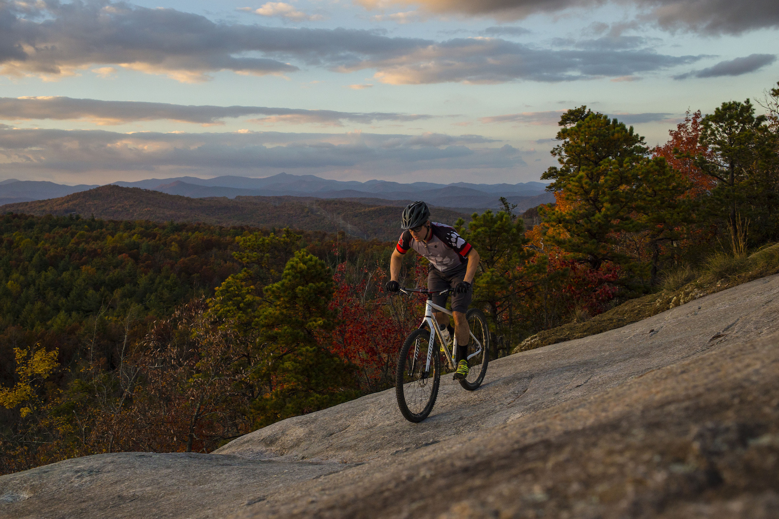 Edge of the cliff at sunset, Big Rock Trail, DuPont State Forest. Cedar Mountain, North Carolina.