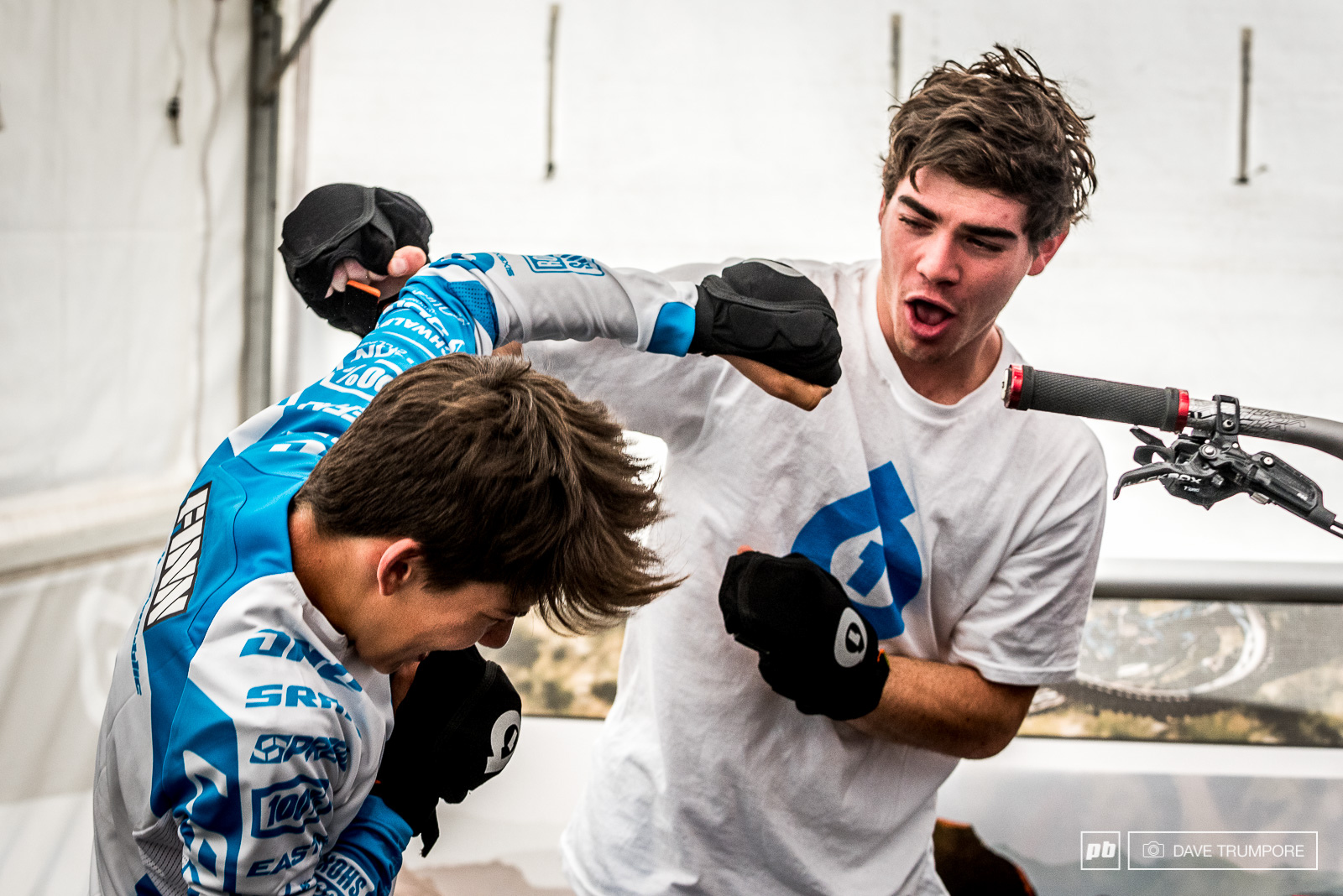 Loic and Finn Iles messing around and keeping things fun during a photo shoot.