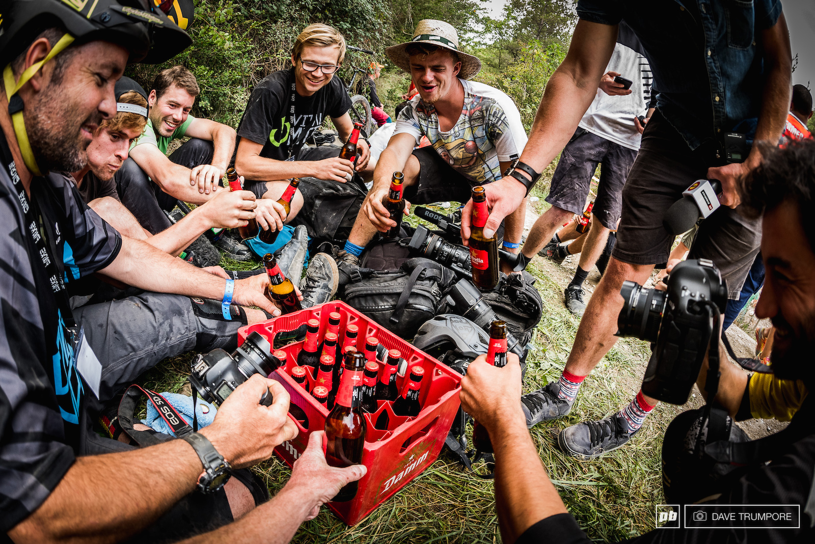 The EWS media crew enjoys some refreshments on stage 7.5 during a massive delay that eventually eneded in the cancellation of stage eight.