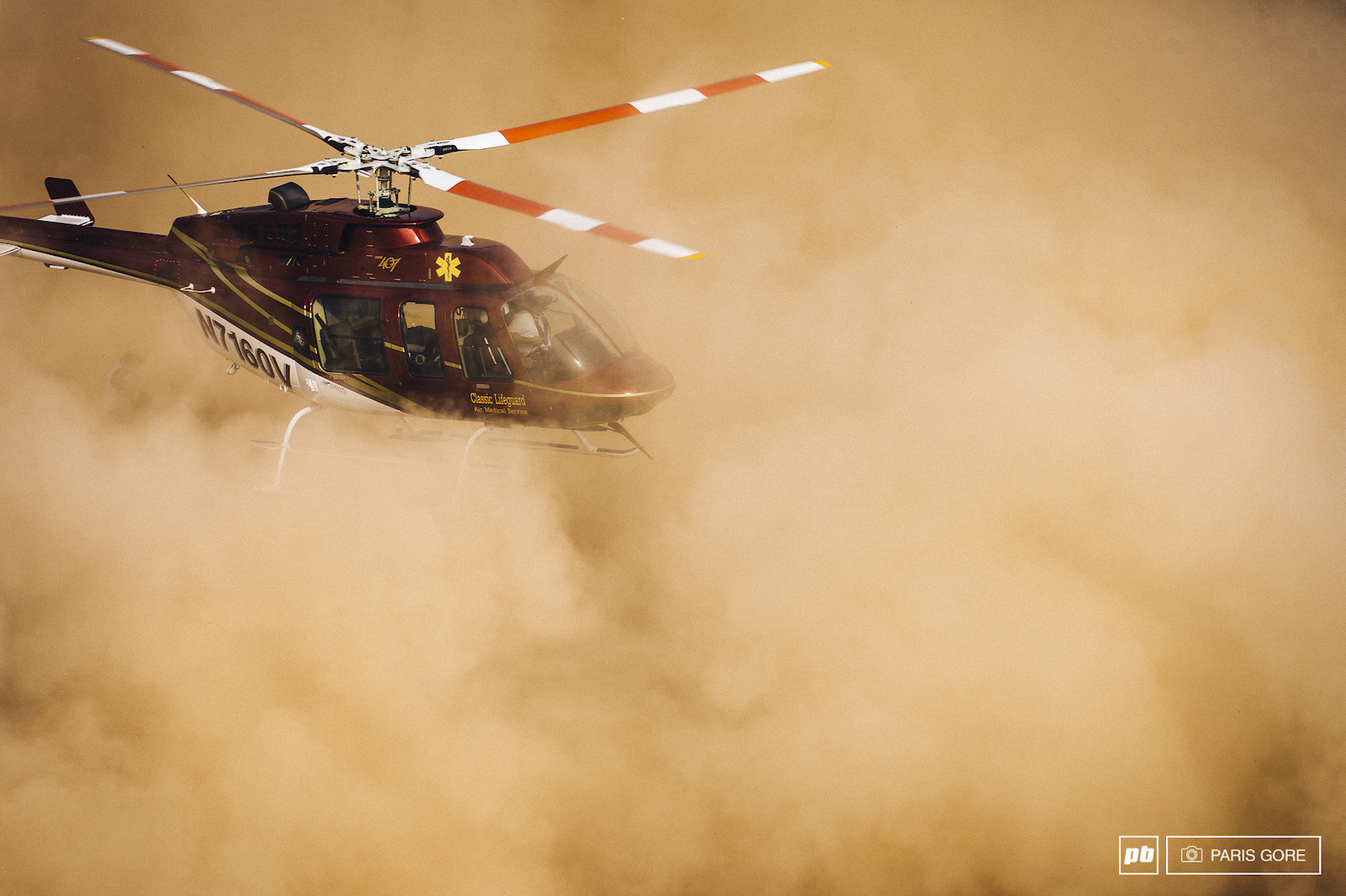 One ballsy pilot to land in the dust storm in order to transport Paul Bas off the Rampage site. Everyone from Pinkbike wishes Paul a speedy recovery.
