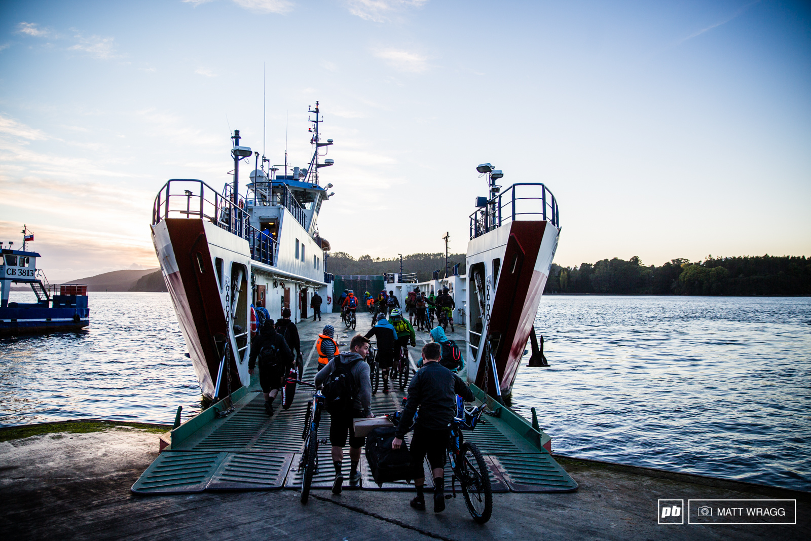 It all starts here - riders board the early morning ferry to Corral ready for practice to begin.