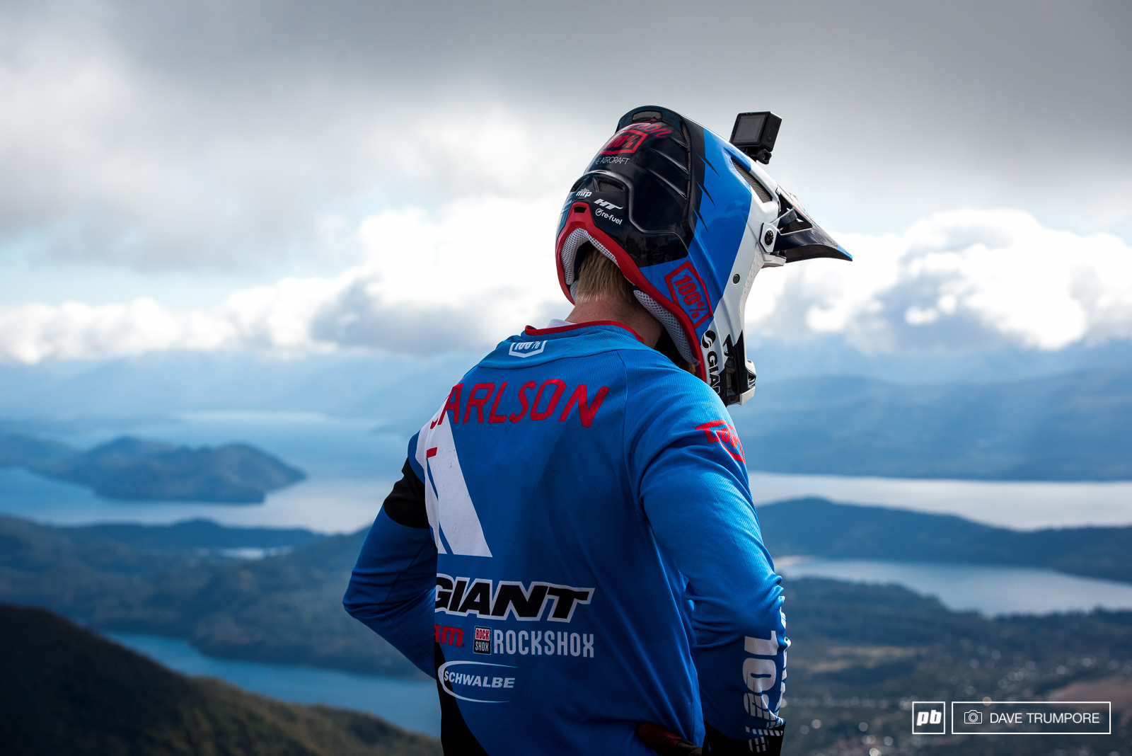 Josh Carlson checks out the fast open start of stage 3 high above Bariloche and it s surrounding lakes.
