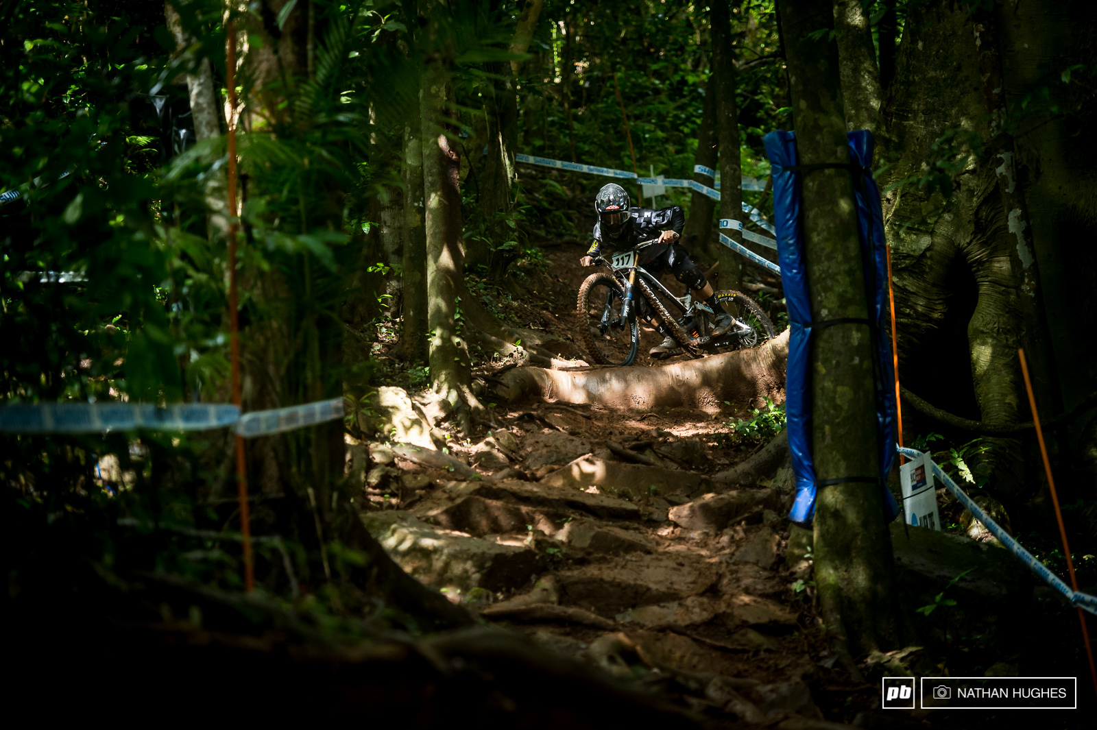 Full commitment required to navigate the second most treacherous sections of the course - the infamous alien tree. Japan s Yuki Kushima rode this one out.
