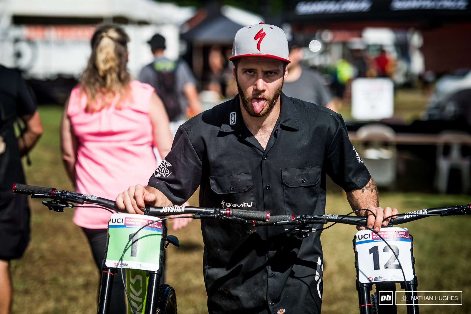 Two Demos back from the showers and headed for a rebuild at the Specialized Gravity Republic pit.