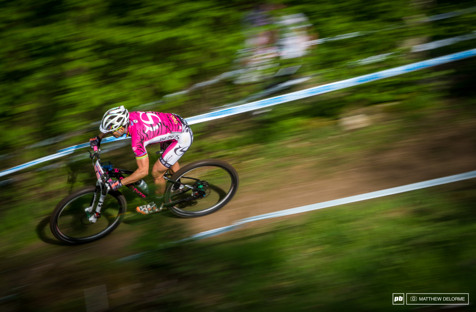 Sabine Spitz speeding her way down the mountain.