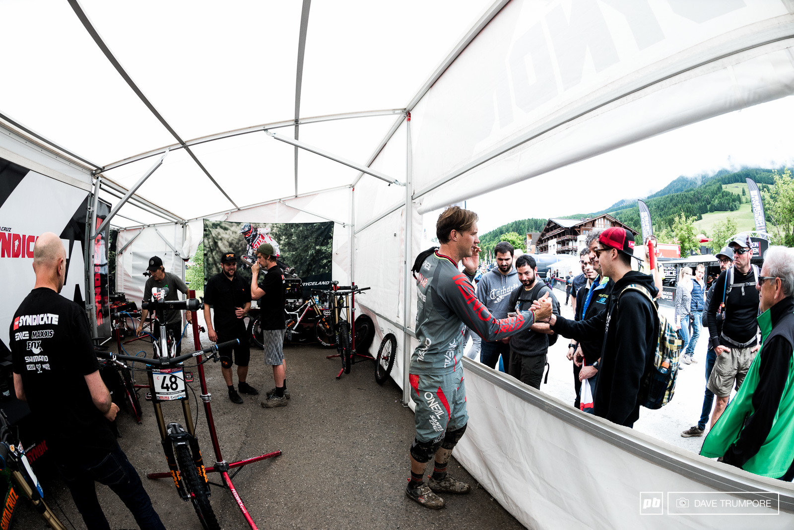 Well wishes all around for Greg Minnaar as he heads to of the pits.