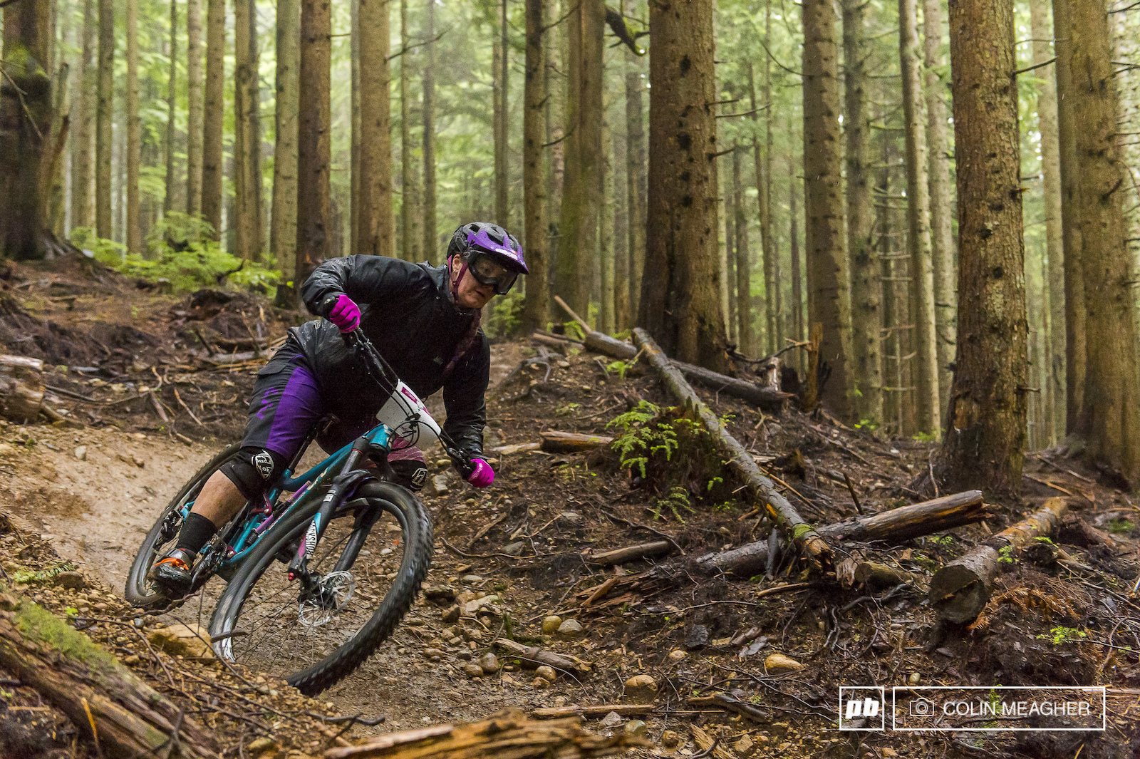 Race winner Jaime Rees of Spokane, WA charging into the Pro/Expert Division's stage one: Off the Grid.