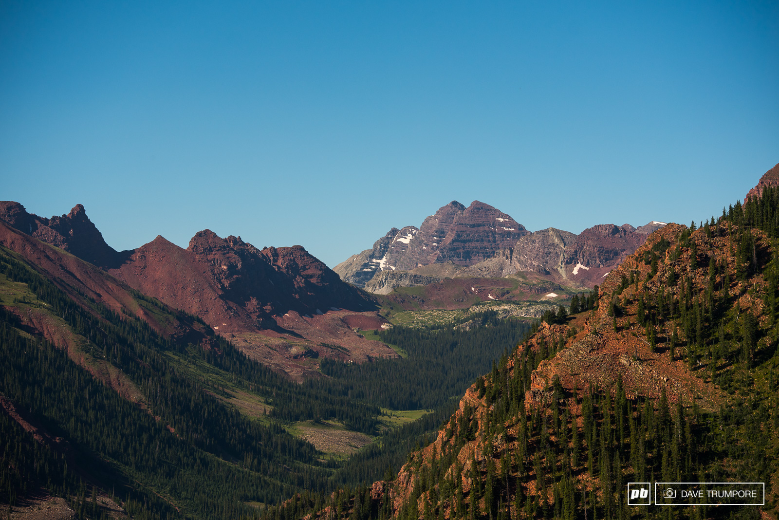 The iconic Maroon Bells as see from the top of stage 4