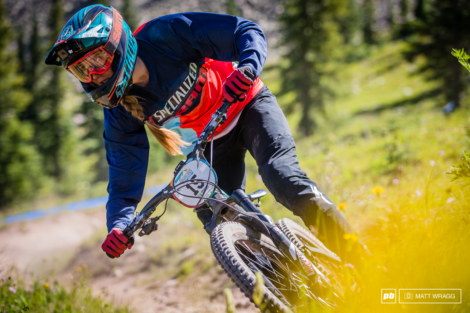 Miranda Miller is back for another crack at this enduro gig after he impressive finish in La Thuile. She was flying through the meadows in practice.