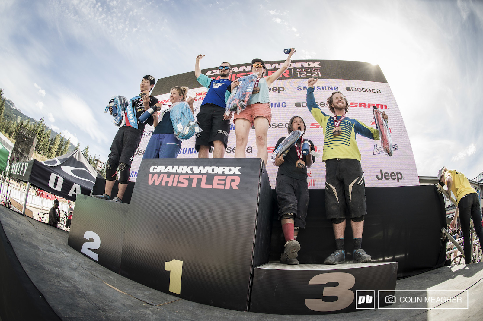 Men's and Women's shared the podium on the Challenger Enduro; left to right: Shend Shan Chiang and Emma Wareham (2), Shannon Hewetson and Camille Balanche (1), Michelle Chang and Tom Doran (3).