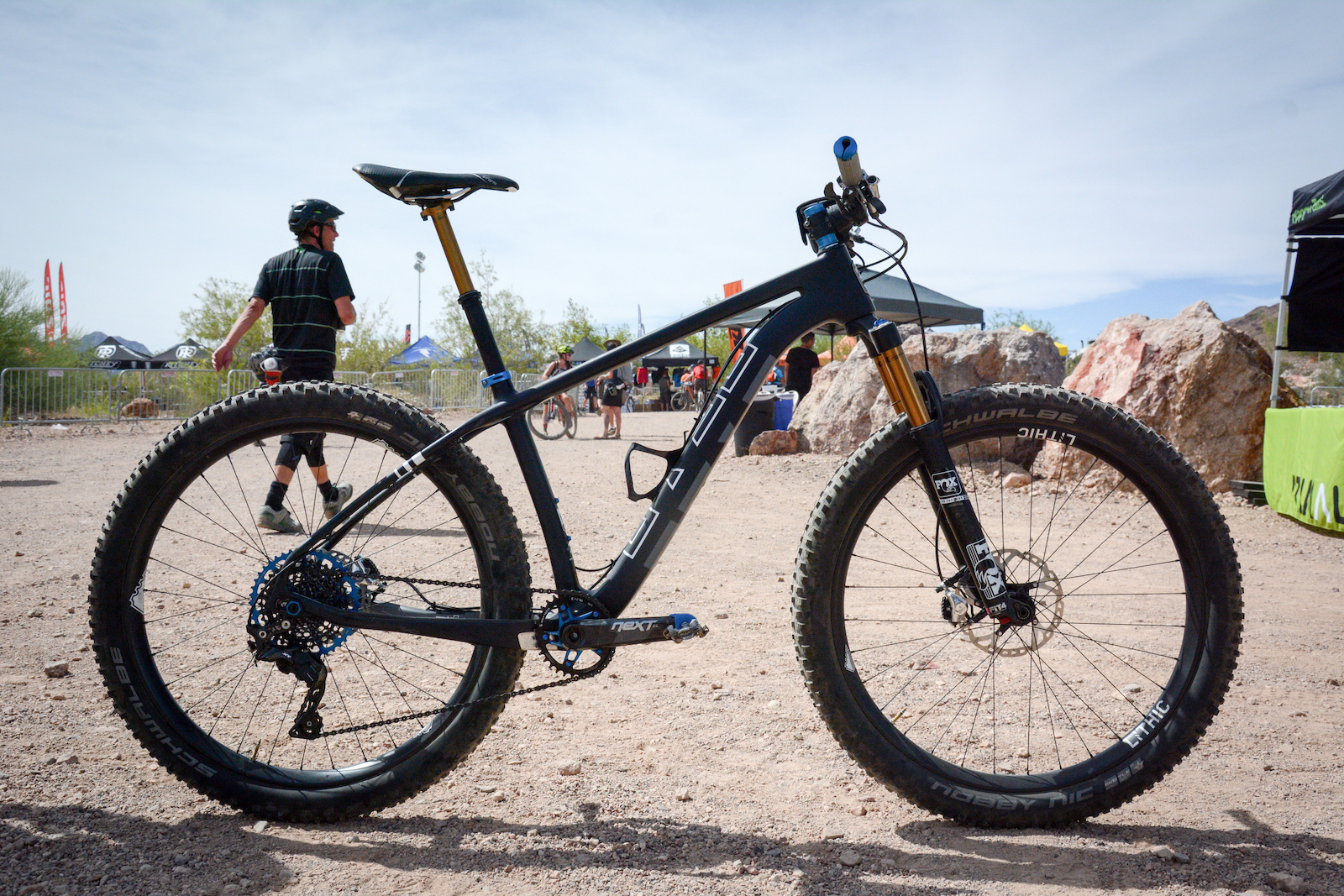Wolf Tooth Components branched out into the bike brand business just last month with the launch of Otso Cycles. Their  27.5-plus, 29-plus or fat bike convertible hard tail Voytek was on display at the demo decked out in a