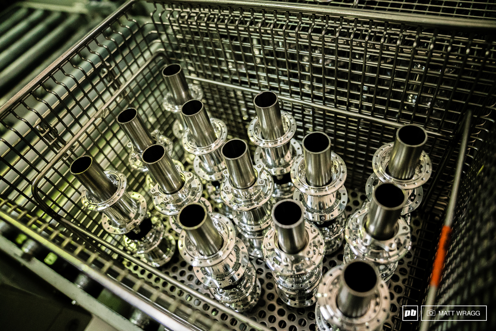 Freshly machined hubs ready to be sent to the anodiser. Like almost every company Acros don t anodise their productds in-house but send them to a local supplier.