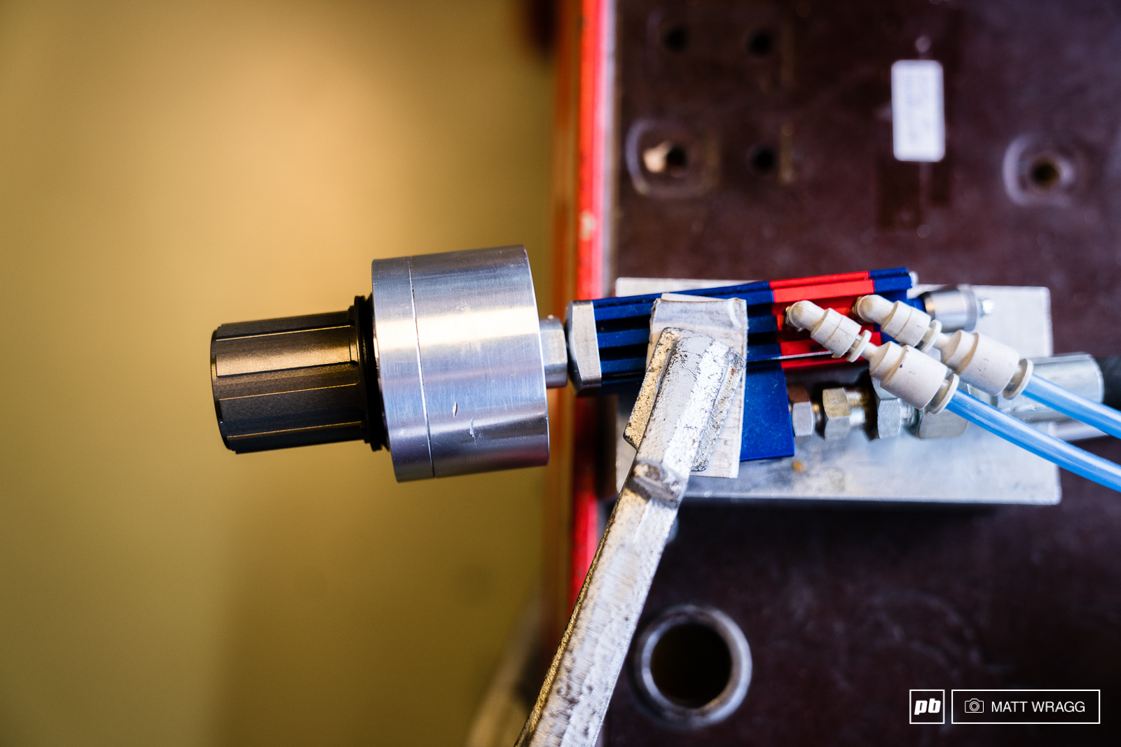 The hub and ratchet are then pressed together.