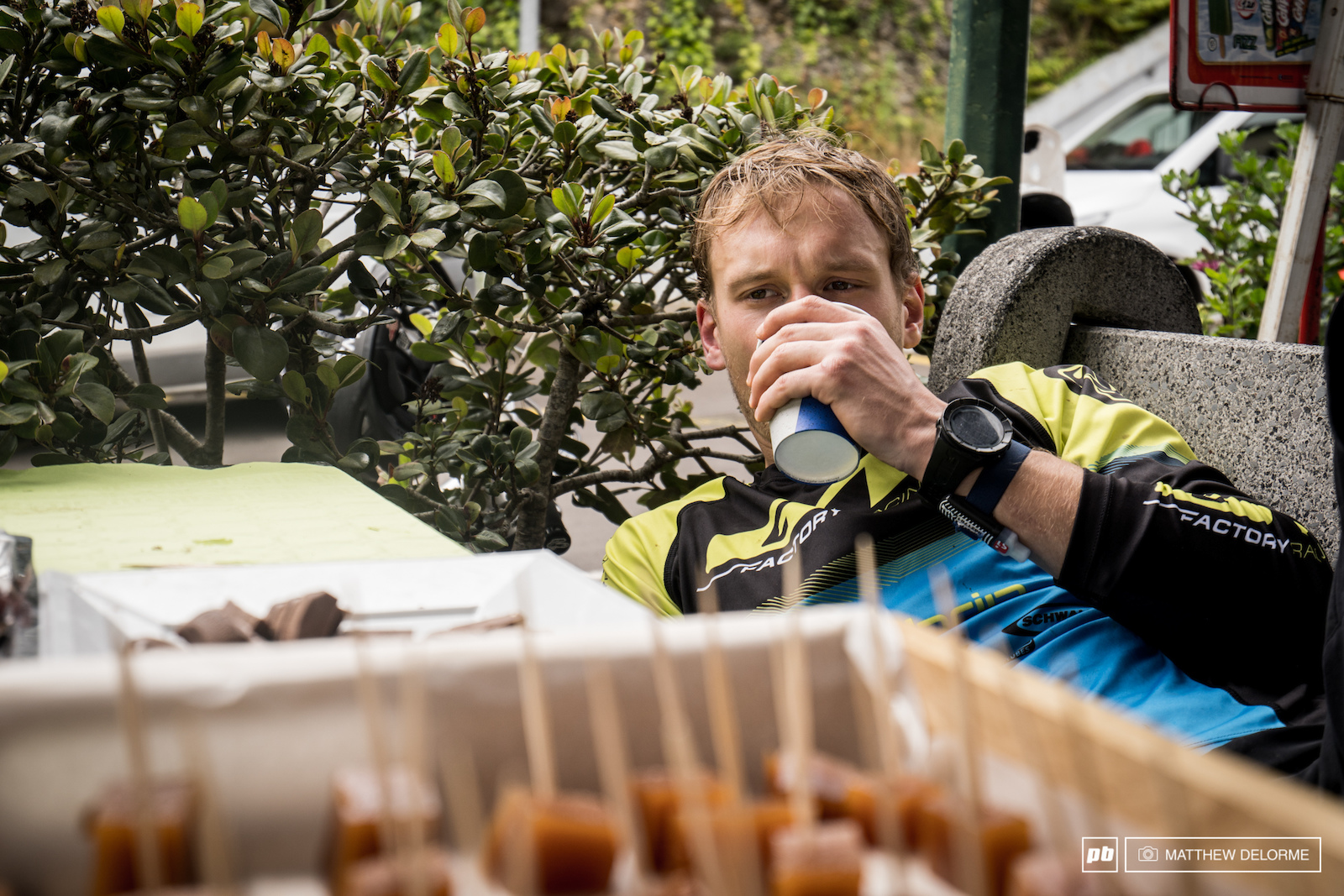 Martin Maes takes a moment to relax before stage eight.