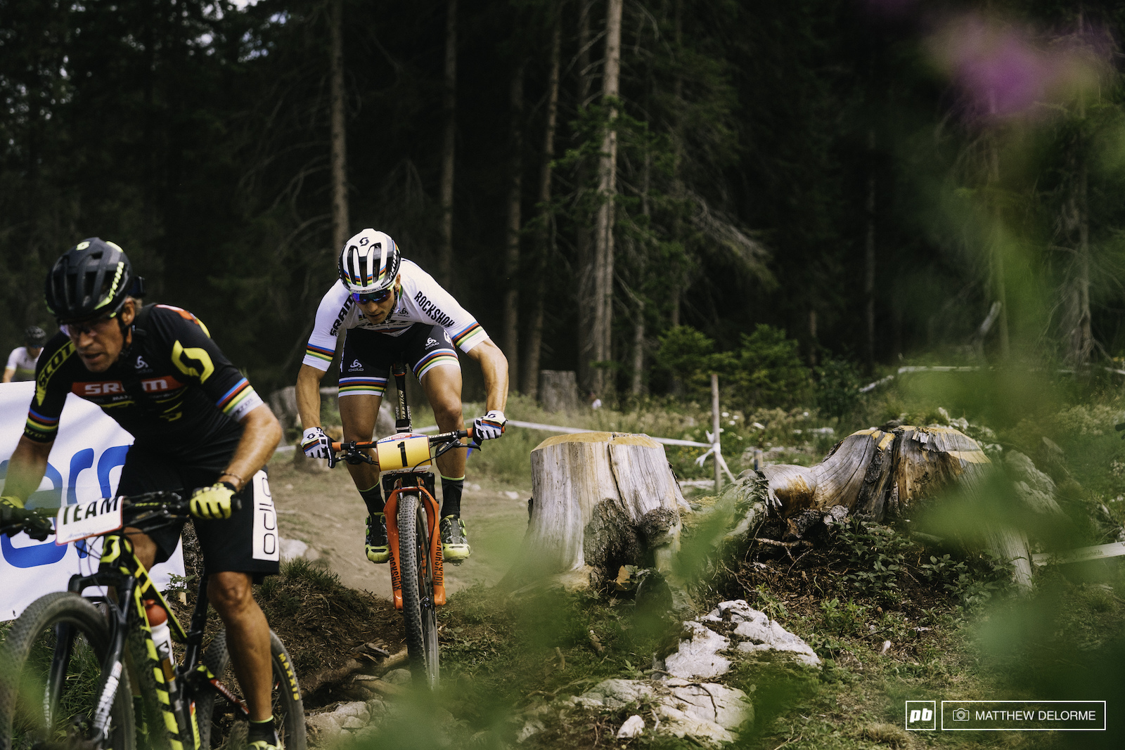 Nino Schurter burns a race pace lap on day one of practice.