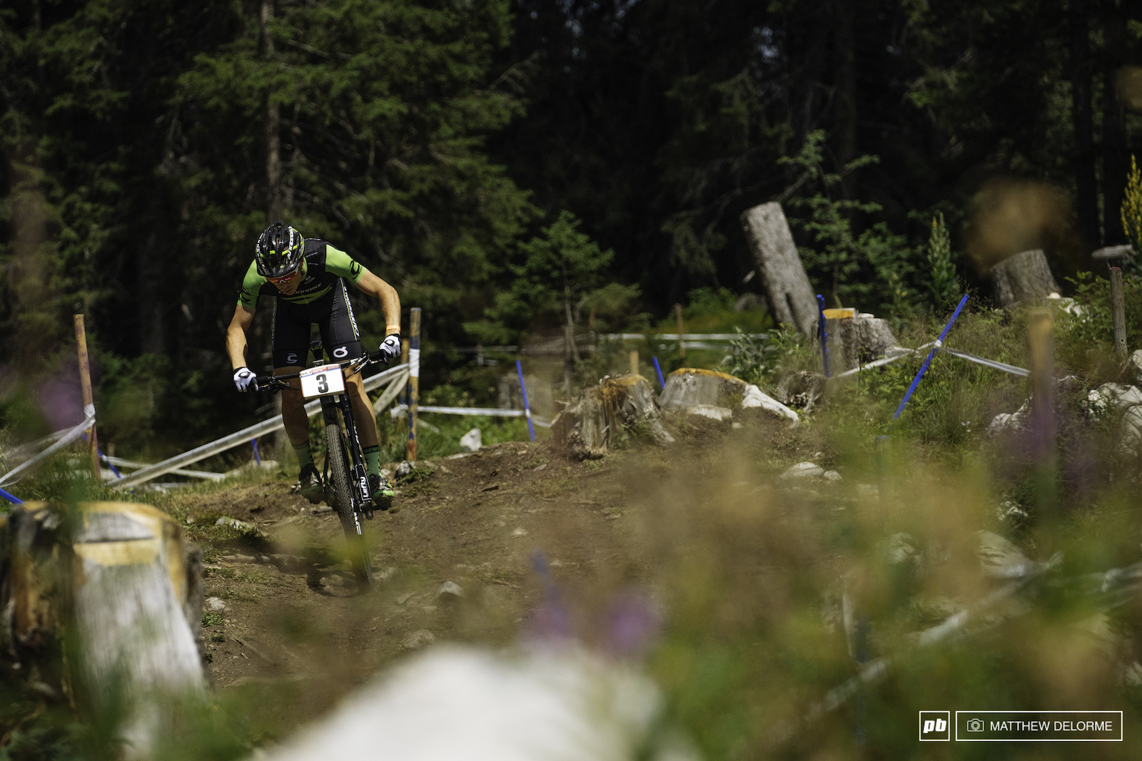 Maxime Marotte headed into the rock spine at race pace.