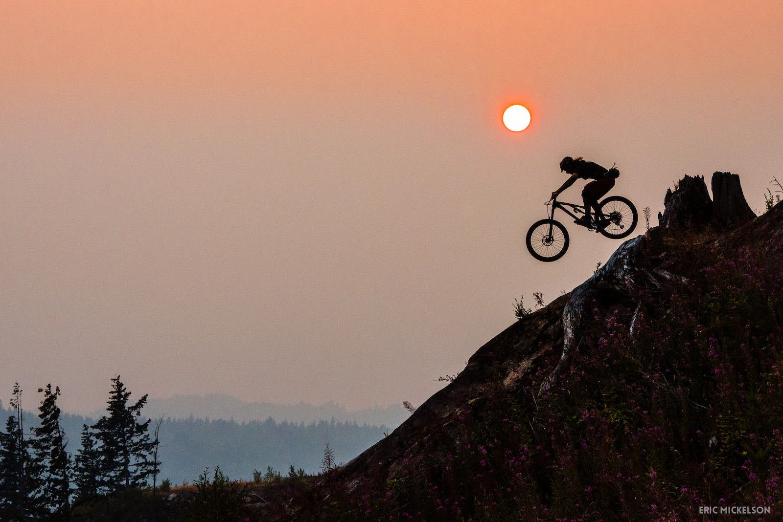 Ty Deschaine airing onto a slab on a smoky evening in Bellingham.