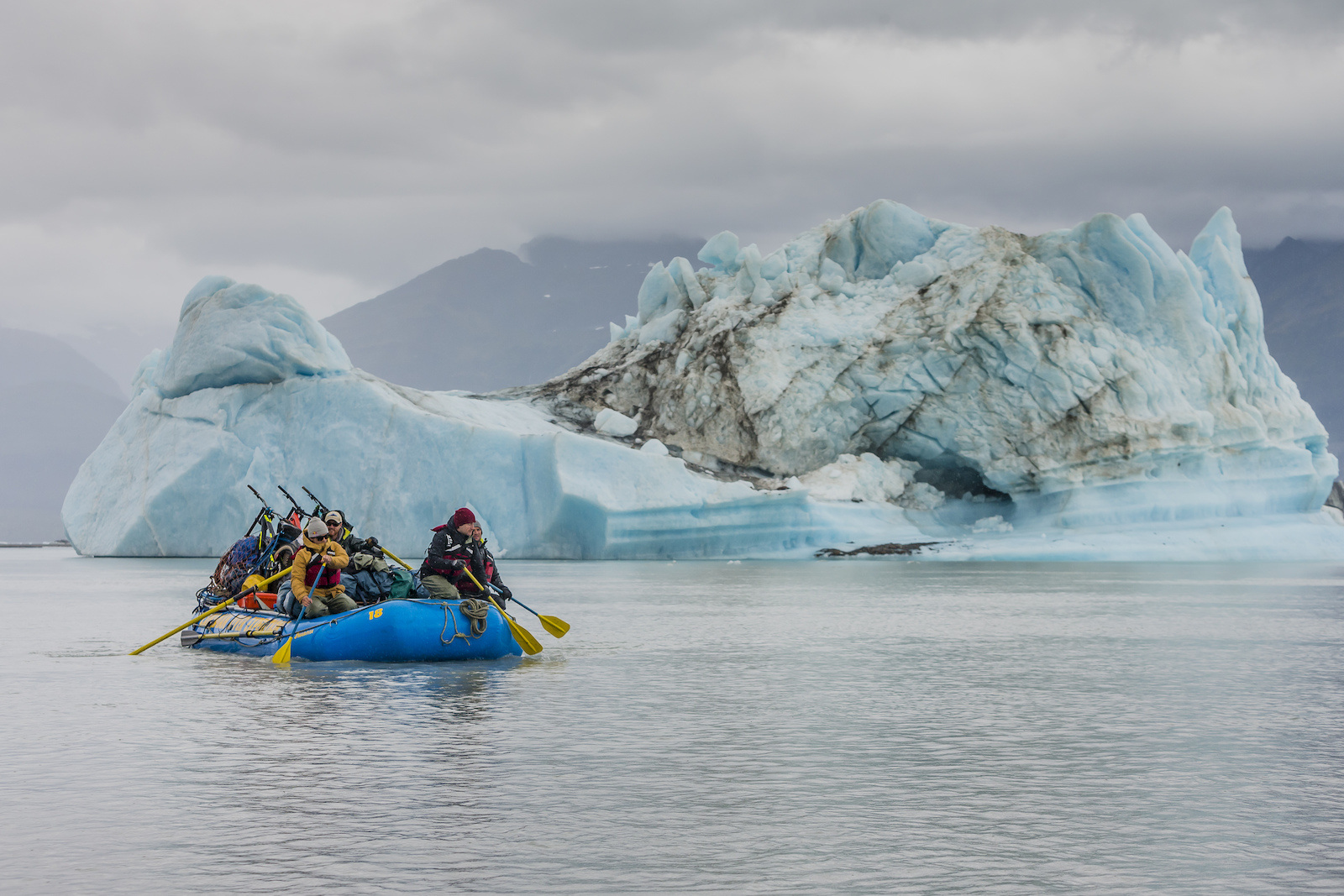 Darren Berrecloth, along with Tyler McCaul, Carson Storch and their guide Mike Neville paddle through Alsek Lake in the Tatshenshini-Alsek Provincial Park in British Columbia, Canada on September 8, 2016.