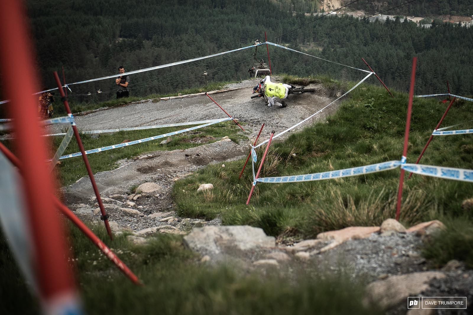 Loic trying to come to grips with the ever changing track conditions after a night of heavy rainfall.